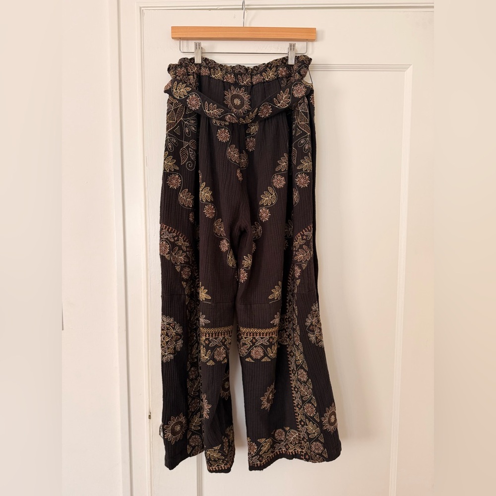 Bohemian Black and Gold Wide-Leg Pants by Free People - Picture 3 of 4